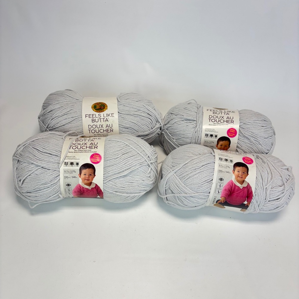 Lion Brand Feels Like Butta Yarn 4 Skeins Pale Grey Bonus Bundle 123-149 Soft